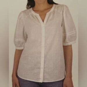 beachlunchlounge White Notch Neck Bottom up Blouse Tunic